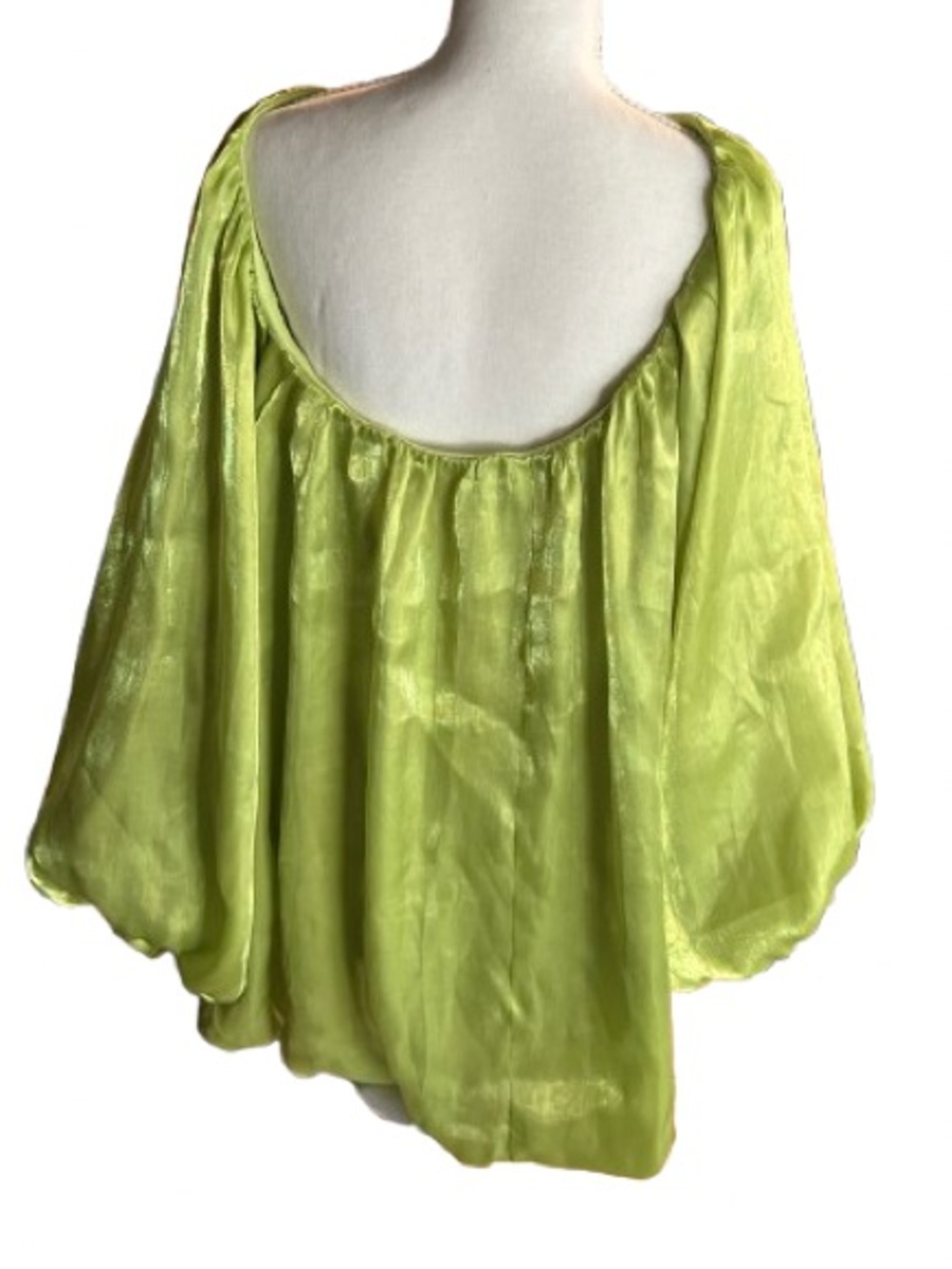 Oversized Mini Dress AKIRA Off-Shoulder Shiny Green Puffy Sleeved Large XL - Picture 5 of 13